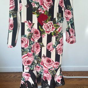 Black pattern print silk knee length.